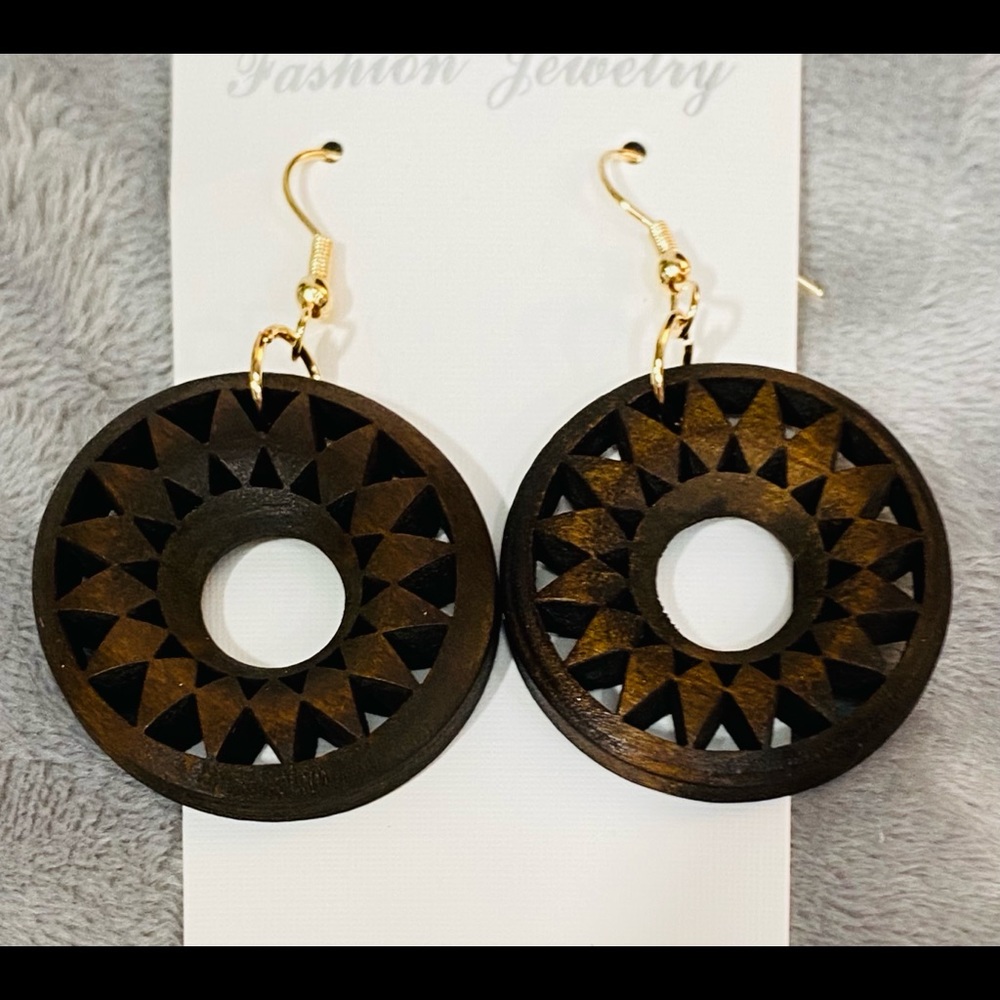 Wooden Round Dangle Earrings